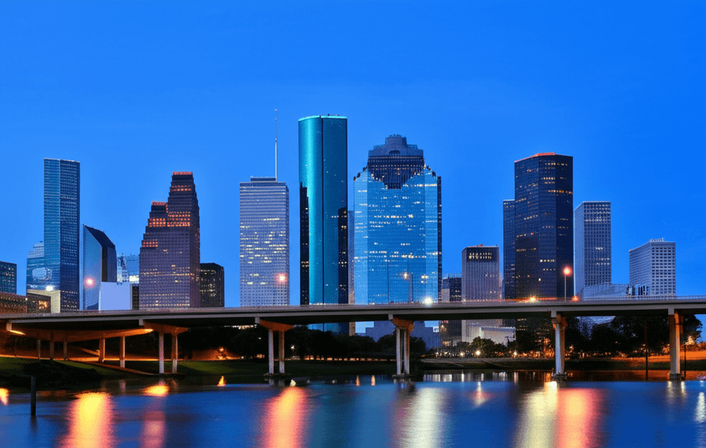 Houston skyline background for Houston Mobile Notary Pros